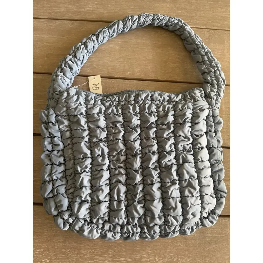 Womens Quilted Puffer Oversized‎ Shoulder Bag Platinum Hobo Bag Boho Y2K Trendy